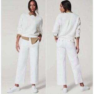 Spanx Women Stretch Twill Cropped Wide Leg Pants LARGE PETITE White 20312Q New